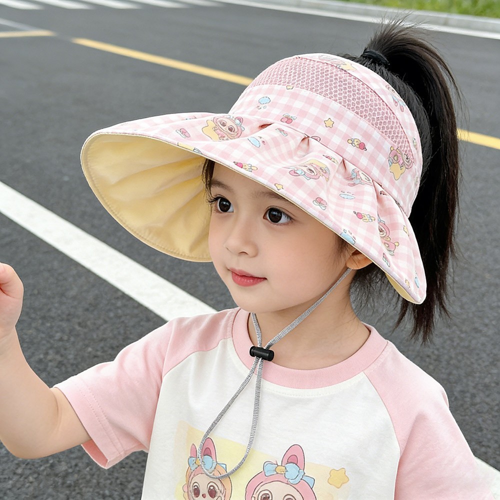 儿童太阳帽女童夏季卡通库洛米空顶防紫外线大檐渔夫帽遮阳防晒帽