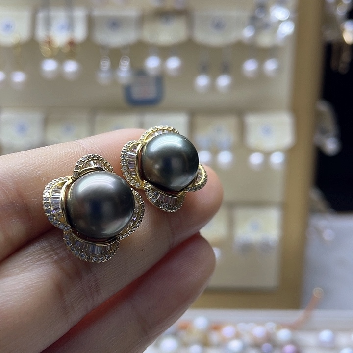 海水珍珠耳饰银S925镶嵌