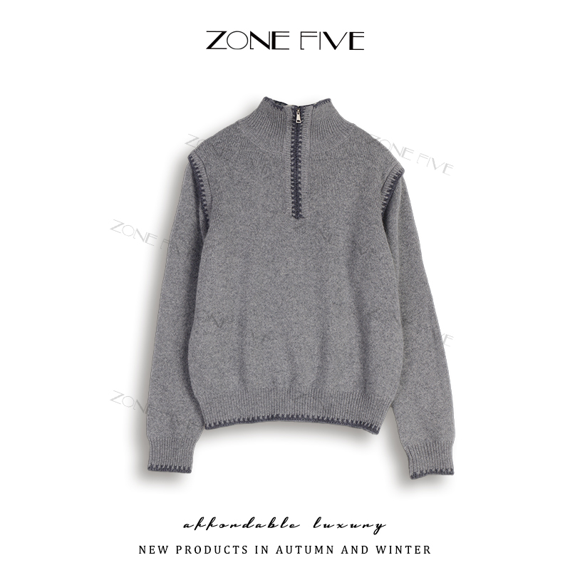 【zonefive】时尚复古慵懒风polo高领针织衫毛衣女装内搭秋冬新款