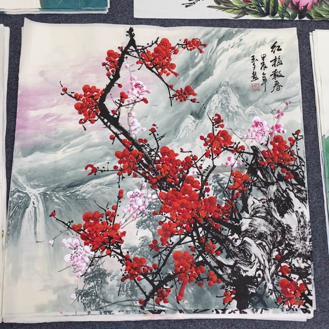 国画尺寸68×68纯手绘斗方