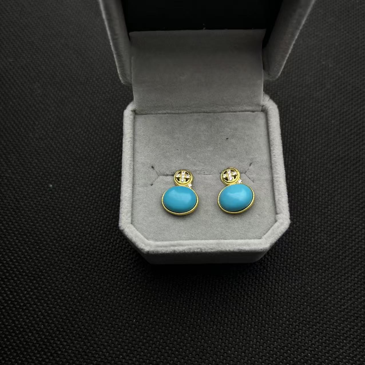 ZBG2055绿松镶嵌耳钉-h款（珠宝多样性发其一）