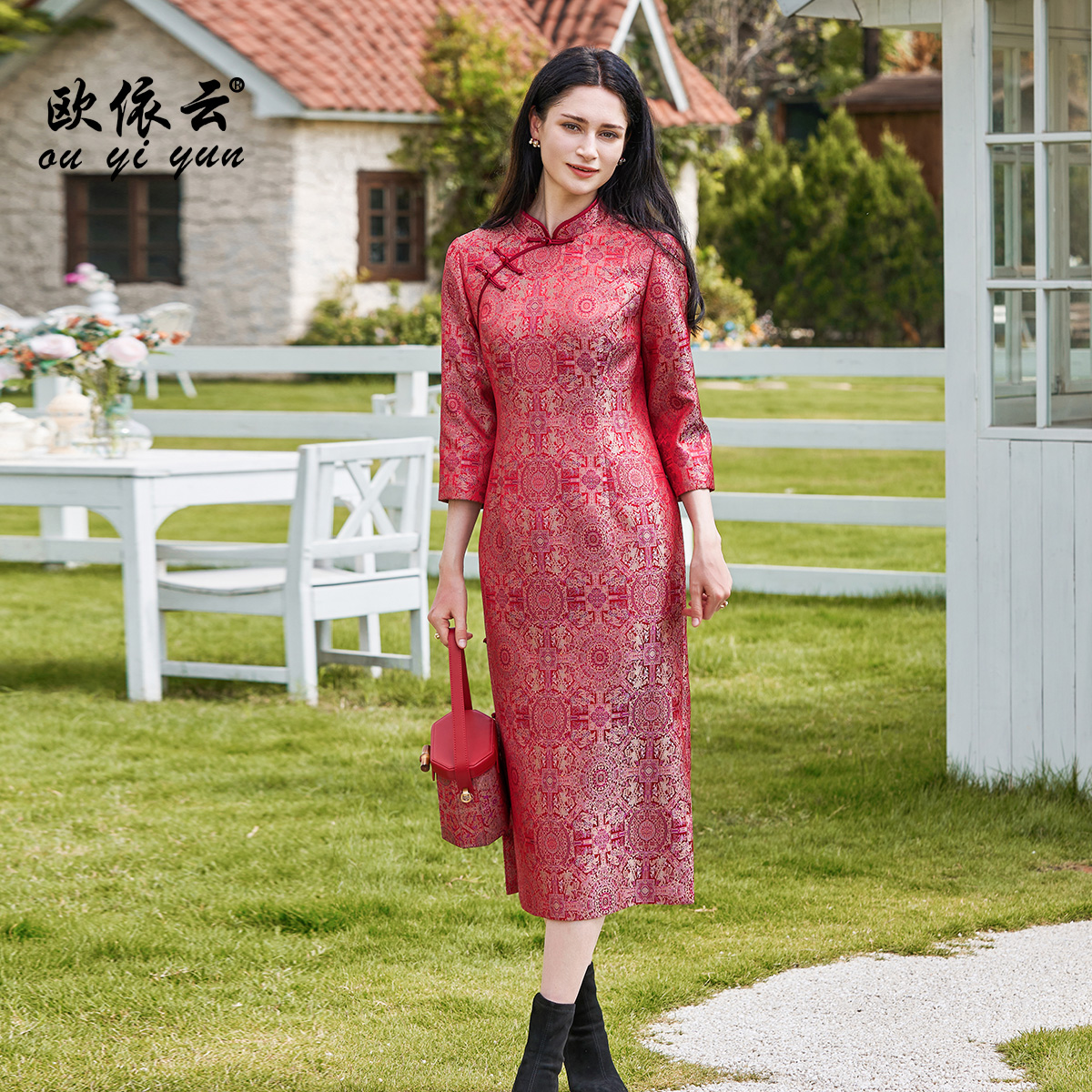 53209欧依云婚礼妈妈装高贵华丽气质旗袍改良连衣裙洋气显瘦婚宴