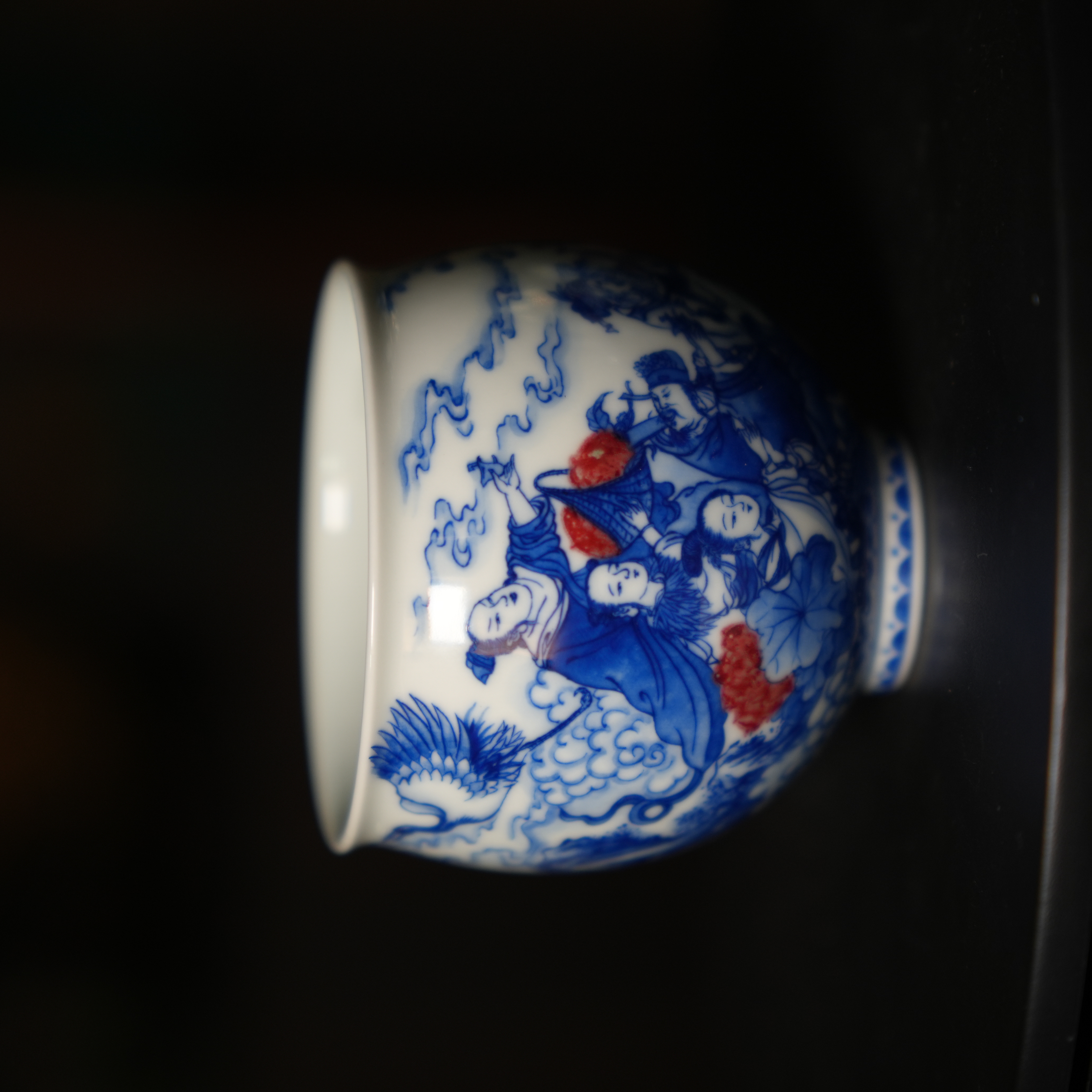 九悠阁严选-景德镇高端瓷器-晓竹窑-八仙贺喜釉里红圆融杯100ML