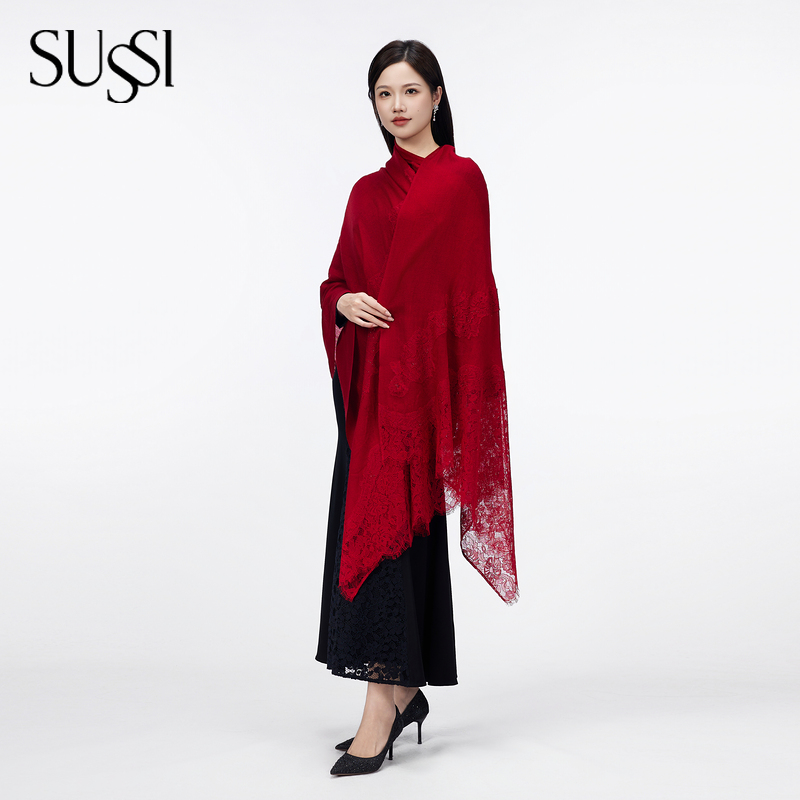「宠粉福利」SUSSI/古色复古服装长款中式提花轻奢蕾丝羊毛围巾春秋