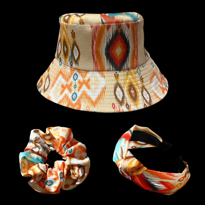 【3件套】艾德莱斯套装女士夏季渔夫帽发箍发圈新疆民旅游伴手礼