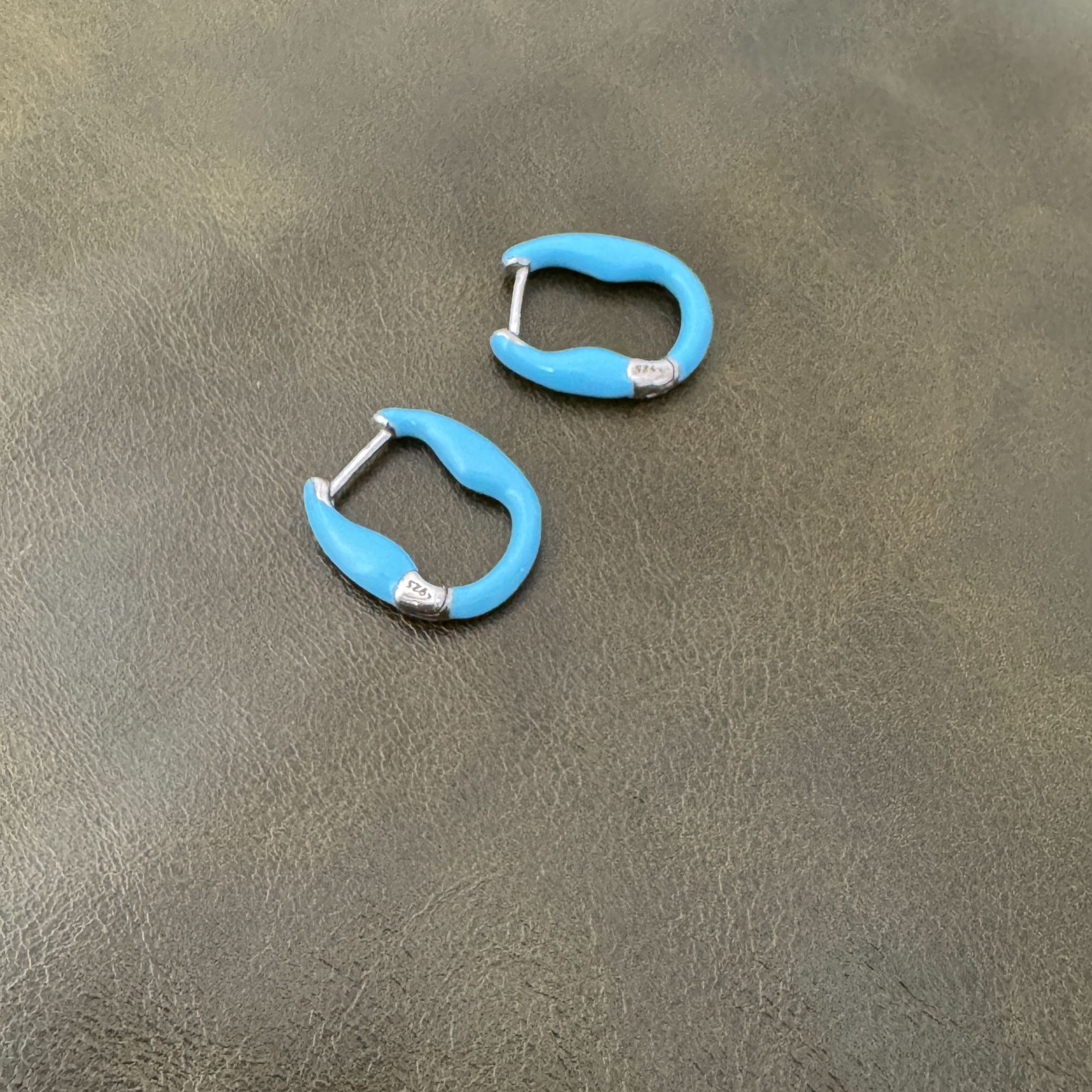 925银珐琅耳饰 纯银滴釉耳扣蓝色