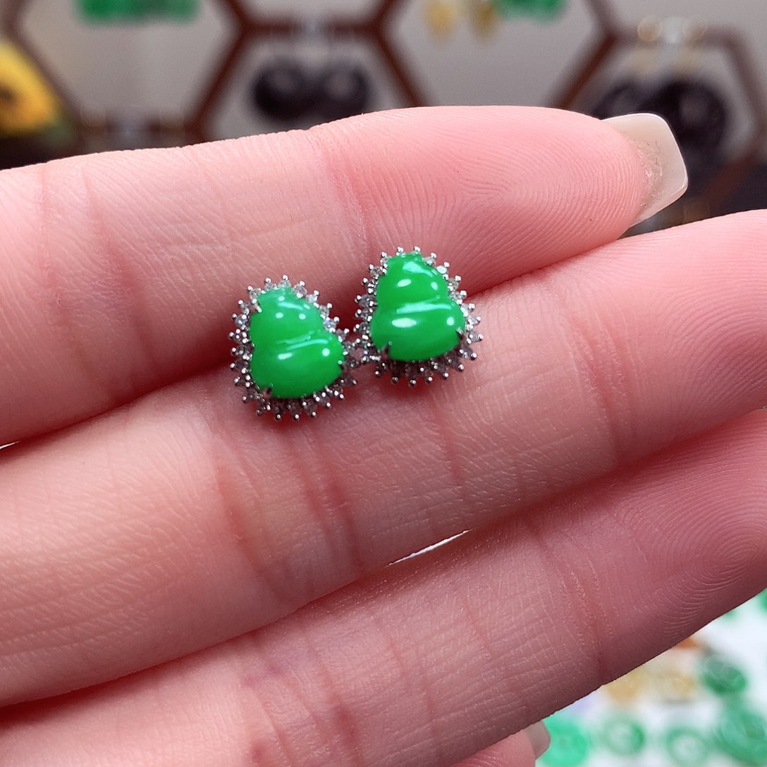 翡翠耳饰18K金镶嵌天然翡翠