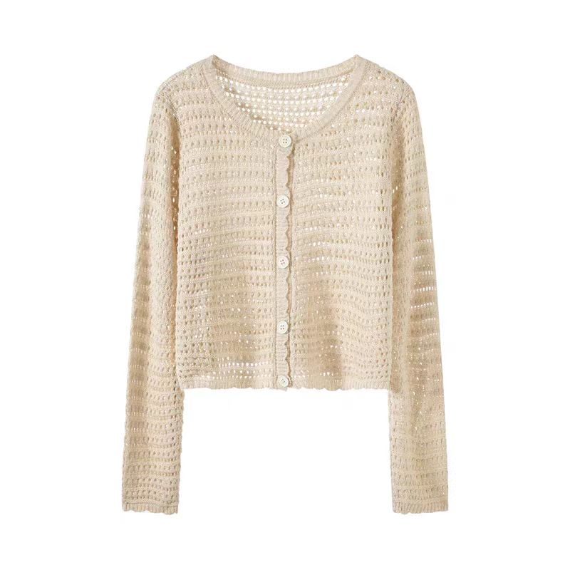 (01-60)镂空时尚百搭温柔风针织短款v领显瘦薄款上衣外搭