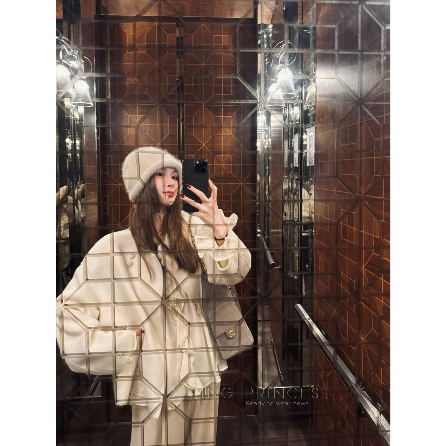 钱美西 100澳毛低温慢漂时髦线条感双面呢大衣女冬季新款外套送包