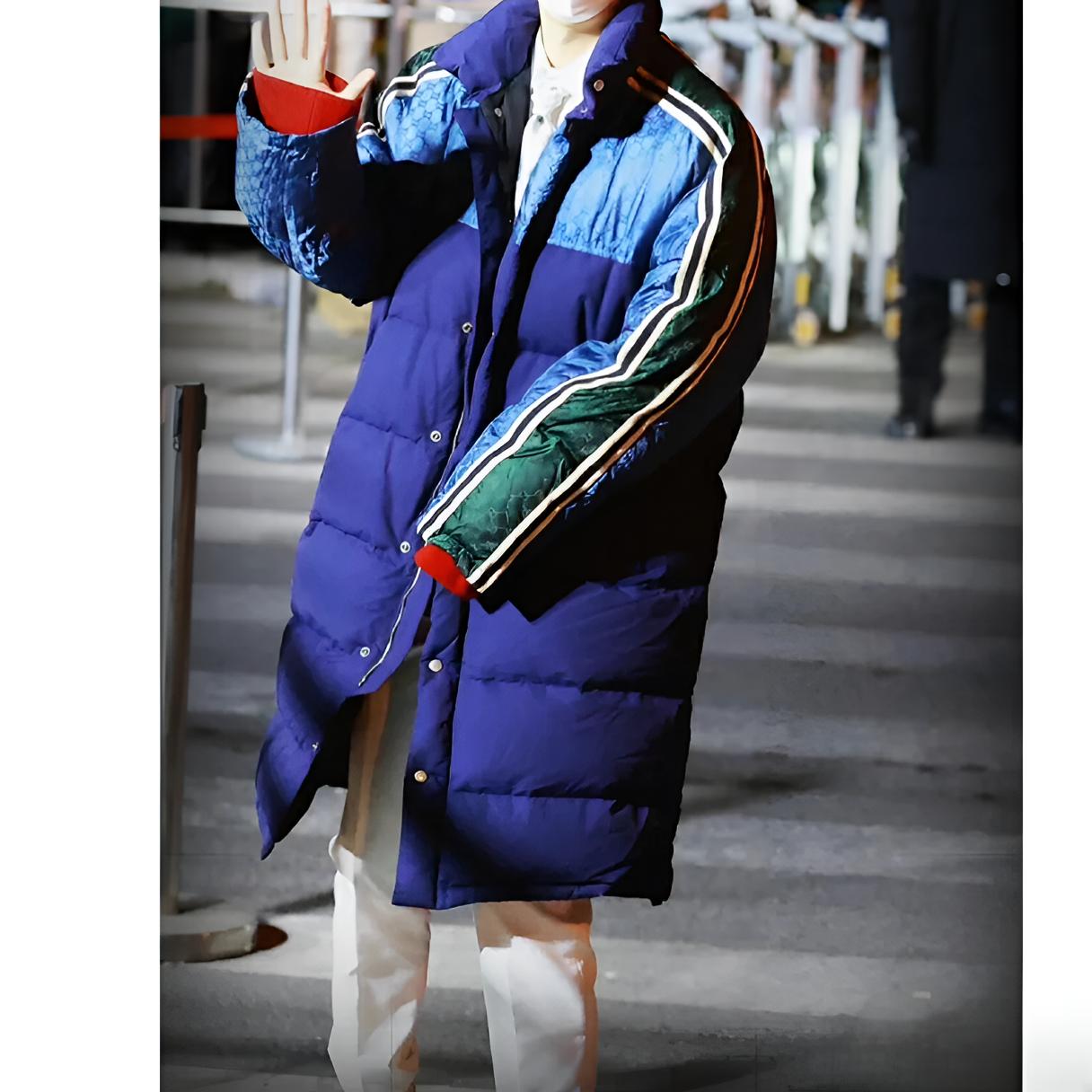 95新 GUCCI/古驰 250156/48码/满印拼色连帽长款羽绒服