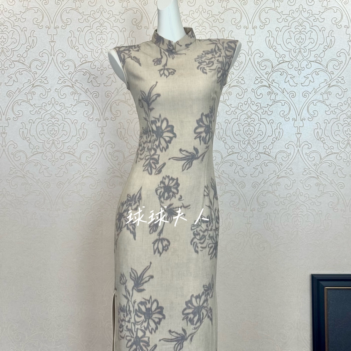 沉香120cm早秋新品原创单层茶色无袖单层后拉链款旗袍