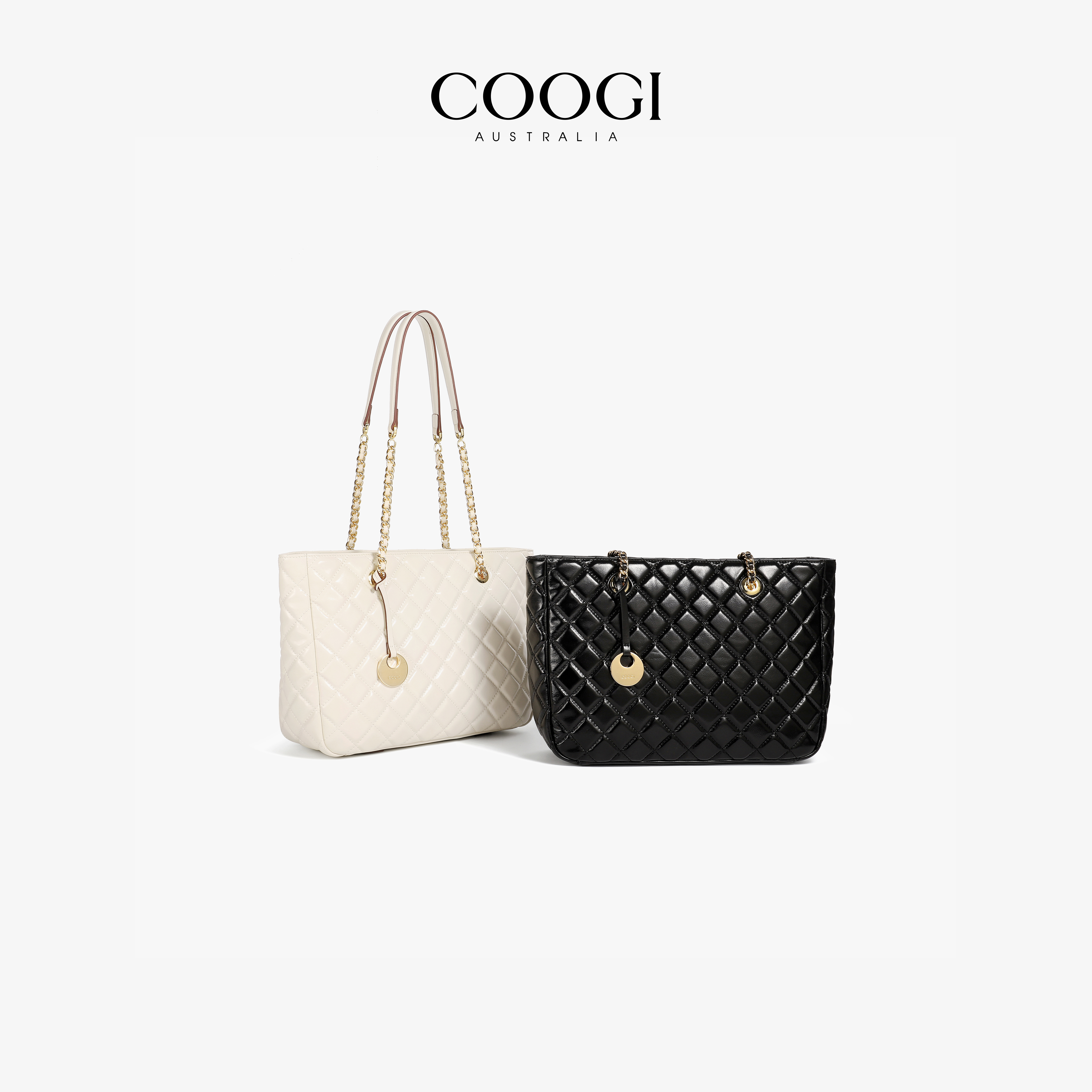 COOGI女包轻奢牛皮大容量菱格包女士通勤百搭单肩托特包手提包女