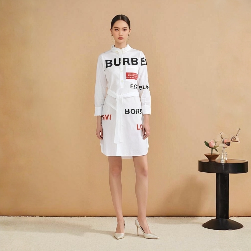 BURBERRY/博柏利女士字母印花衬衫连衣裙时尚款式展现独特魅力