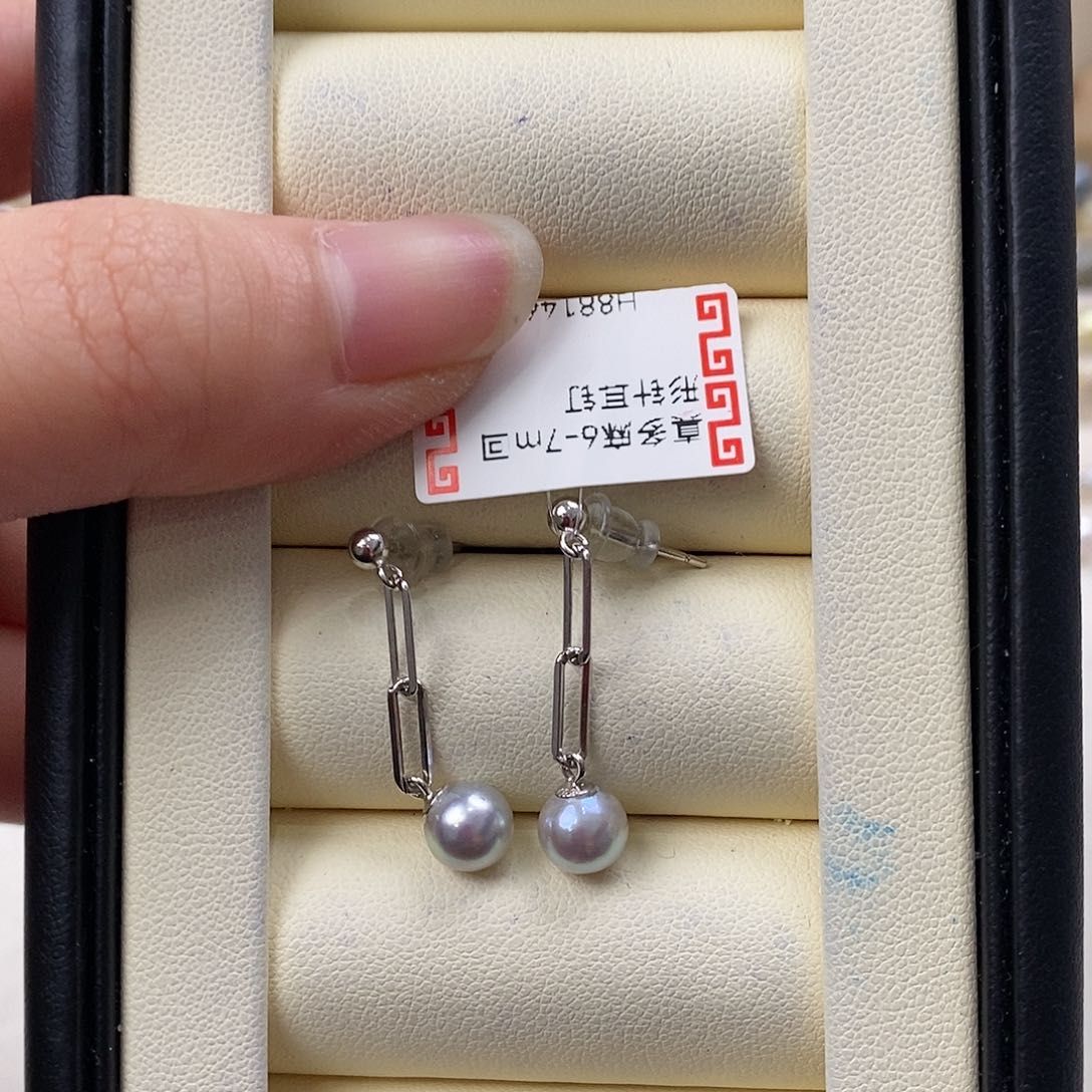 海水珍珠耳饰银S925镶嵌