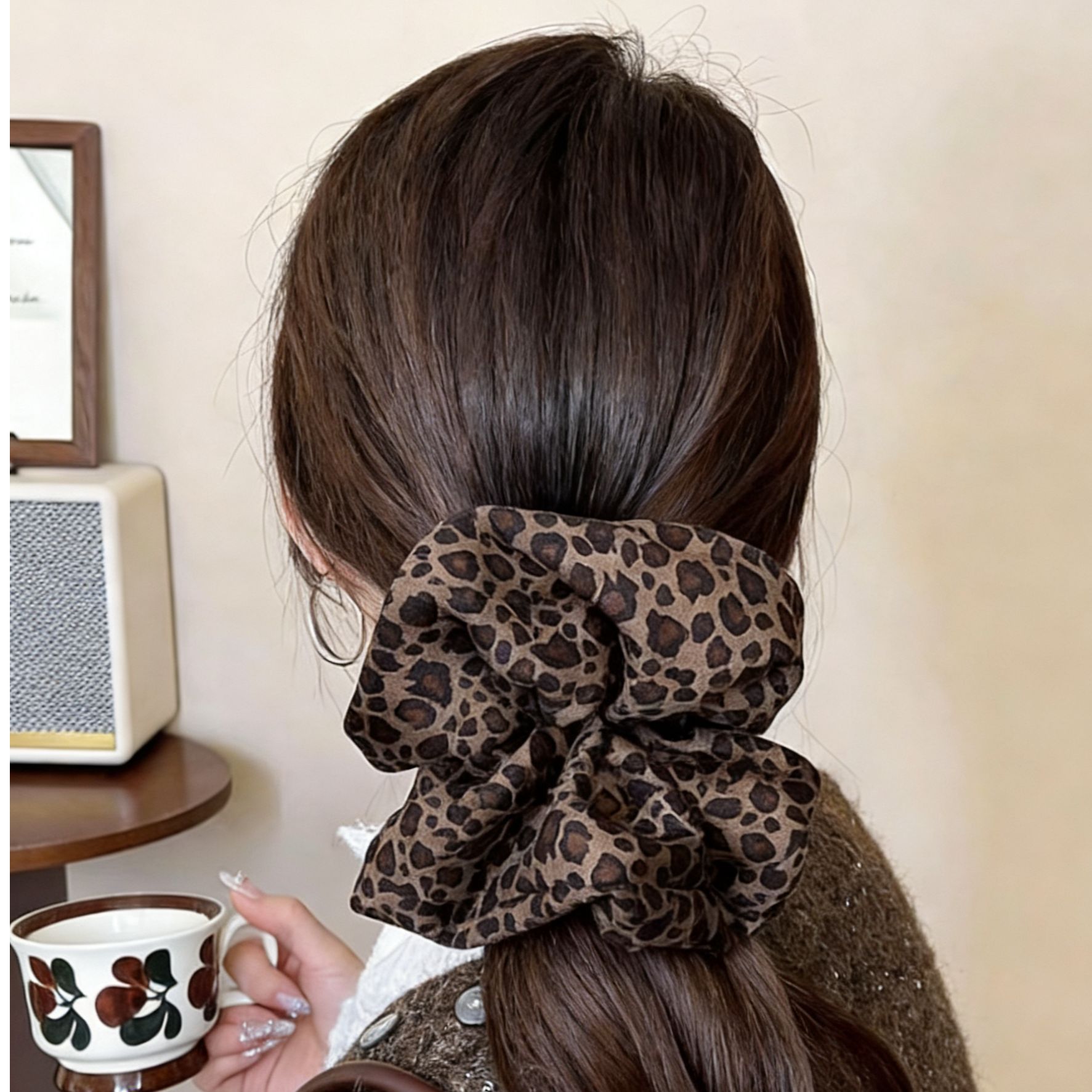 F108【许妍同款】书颜发饰秋冬系列美拉德豹纹许妍同款大肠发圈