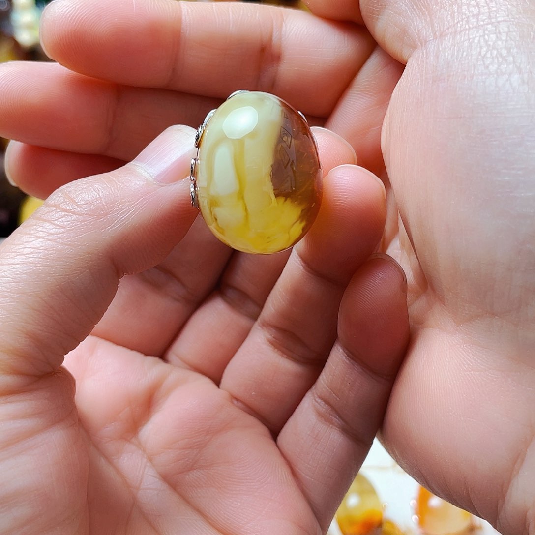 琥珀戒指银S925镶嵌戒指