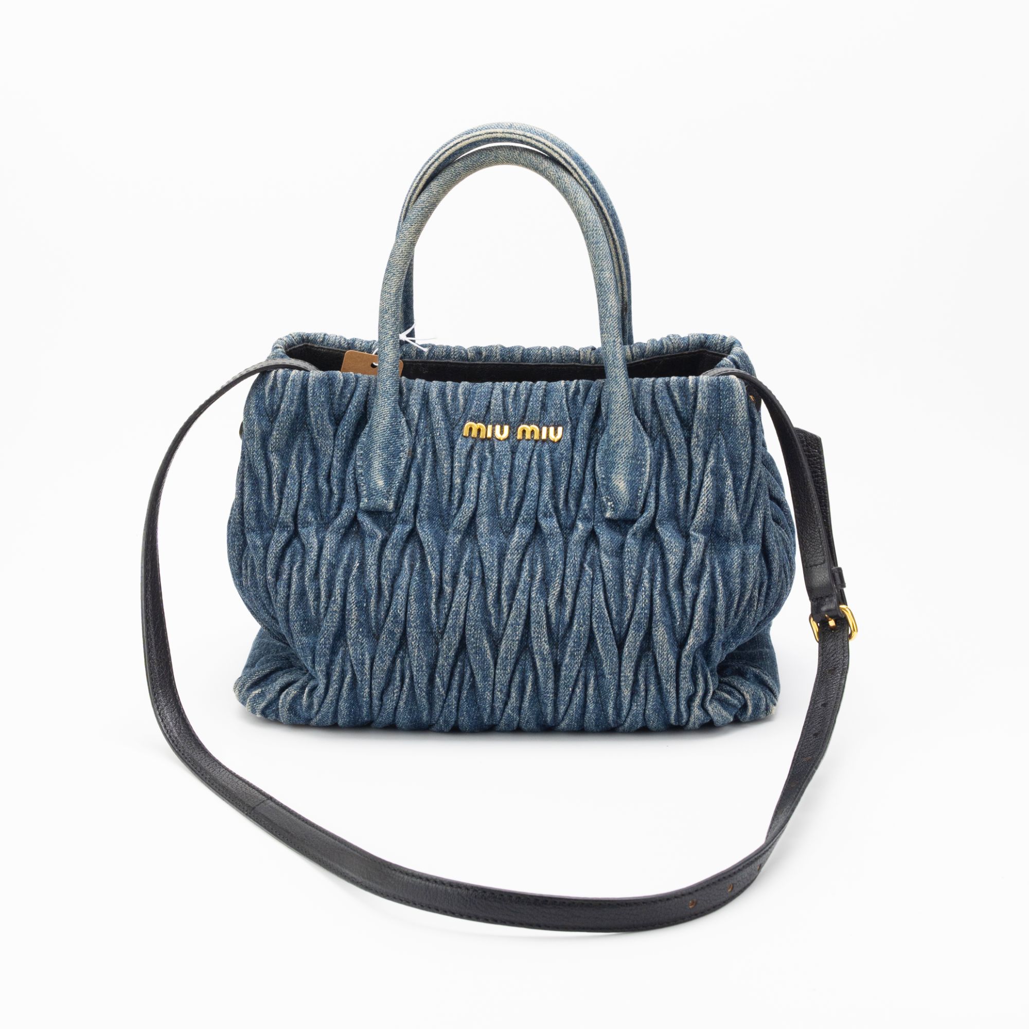 95新 MIU MIU/缪缪 miumiu牛仔褶皱托特包6215