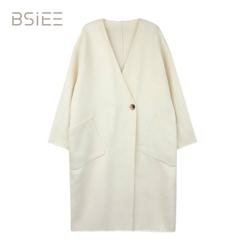 BSIEE/本涩V领流苏围巾大衣气质轻奢