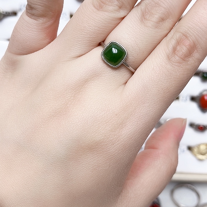 和田玉银S925镶嵌戒指