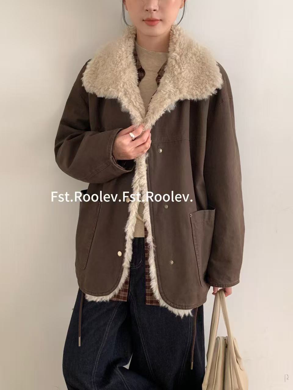 白姐同款翻领加绒中长款外套（13751）