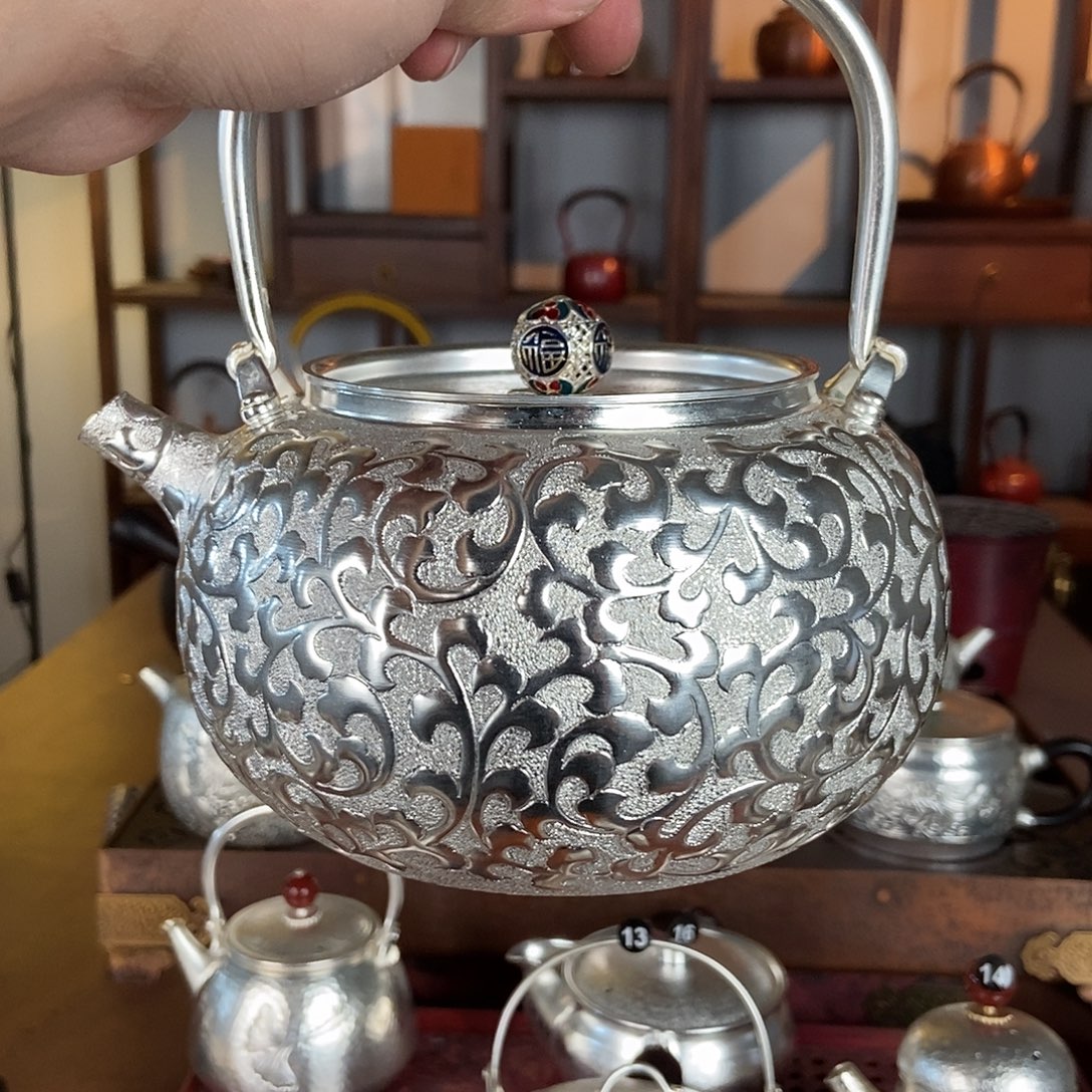 9***虫纯手工制作茶壶铜底银衣壶