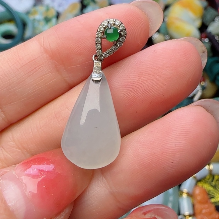 翡翠颈饰银S925镶嵌天然A货96