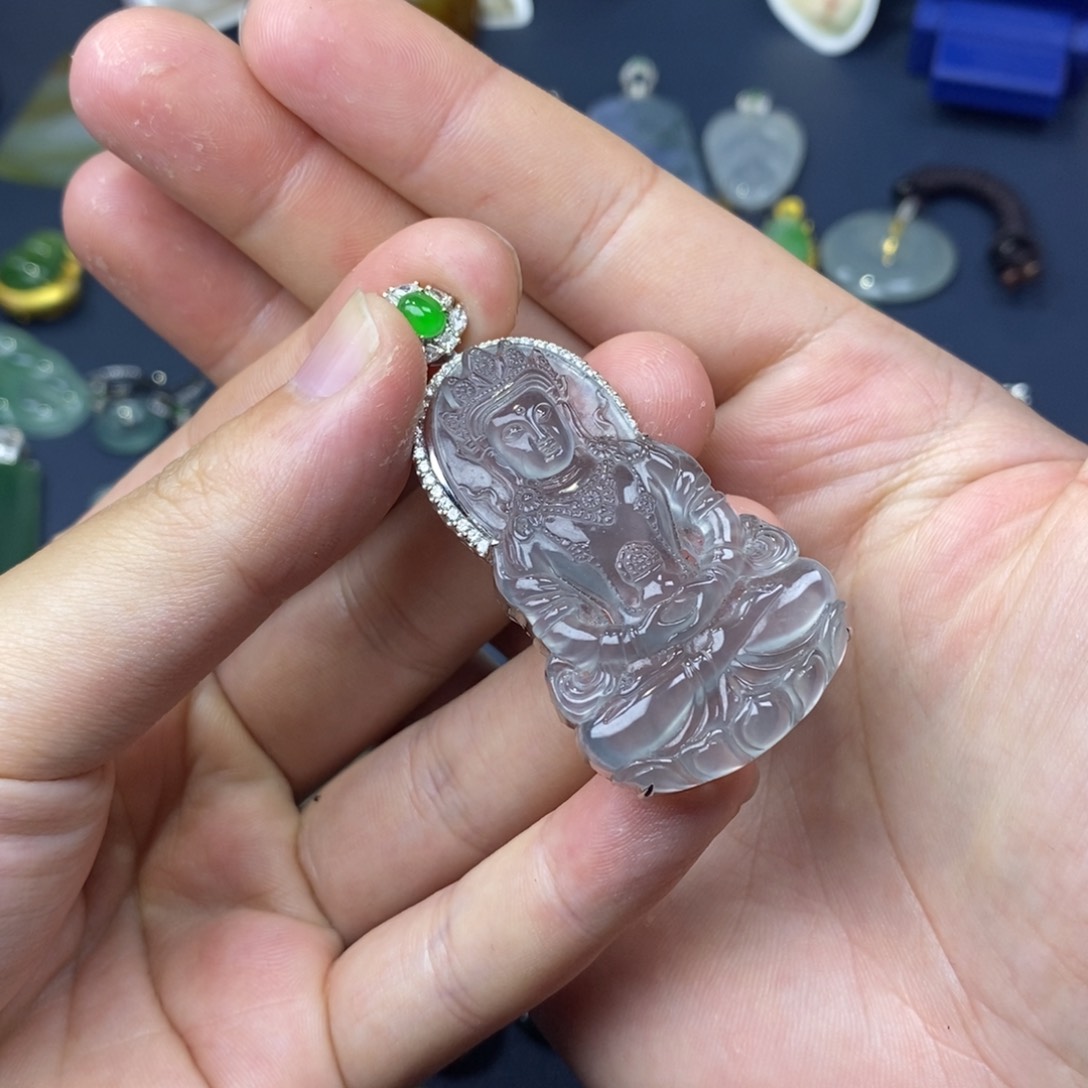 吊坠(不含链)18K金镶嵌翡翠度母