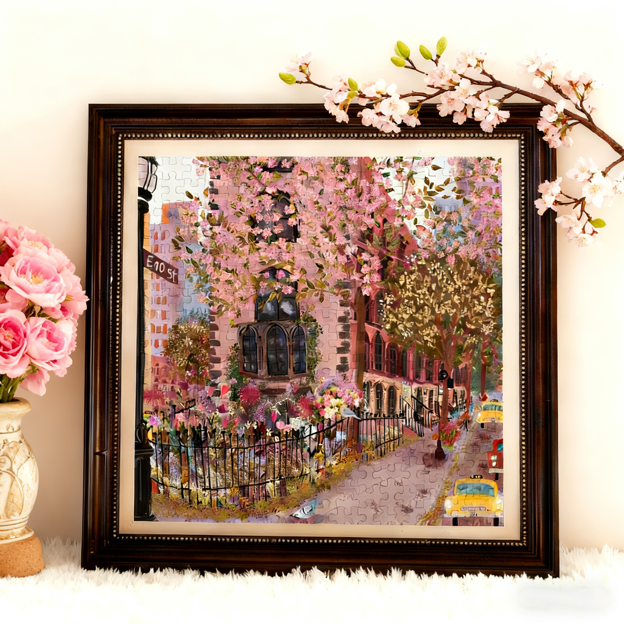 galison繁花盛开的街道500片拼图带相框解压益智创意节日情侣礼物