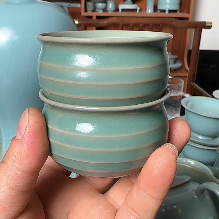 摆件H****）青绿釉小号玄纹杯