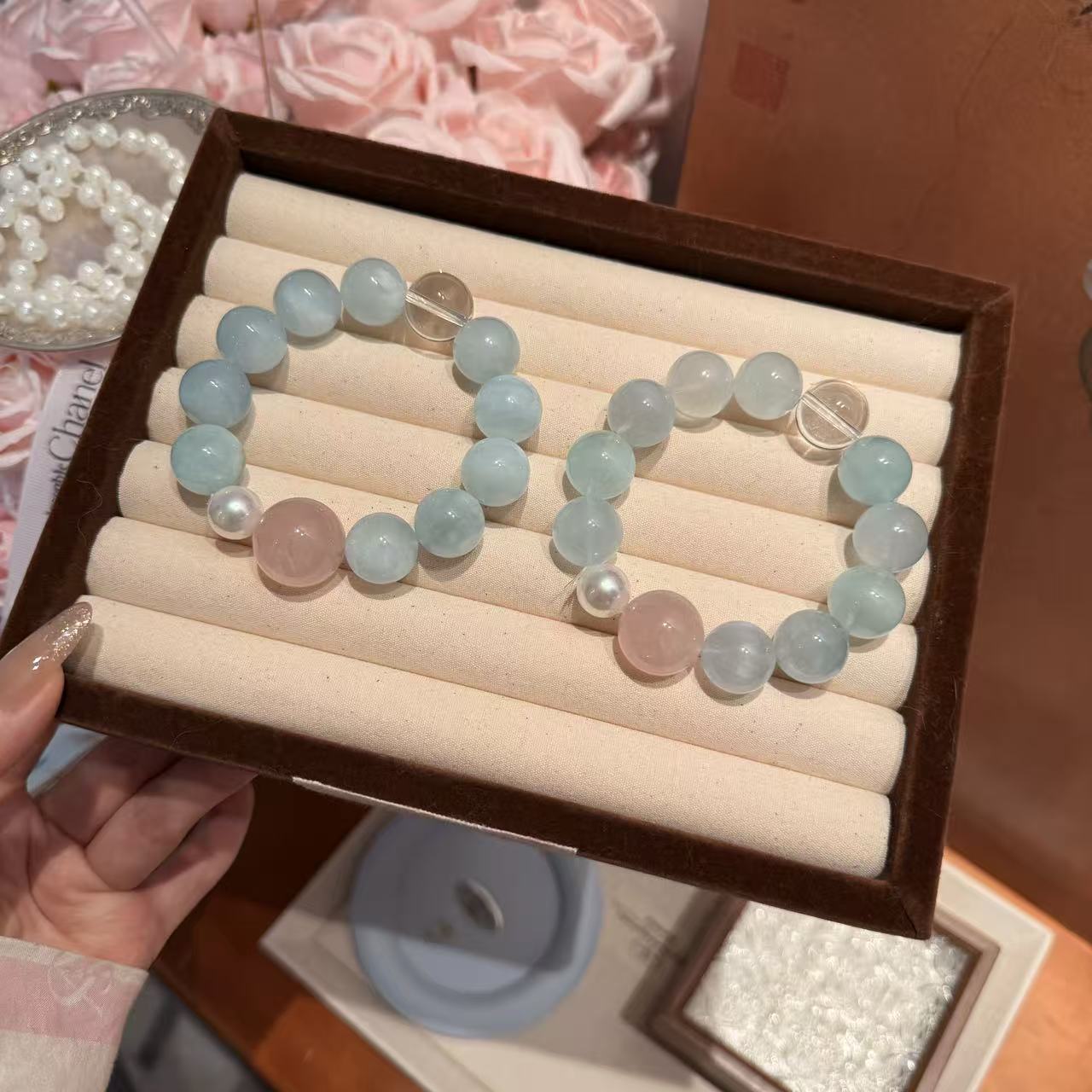 培育海蓝宝石海蓝宝粉水晶白水晶手串手链 多样性发其一ZW1009