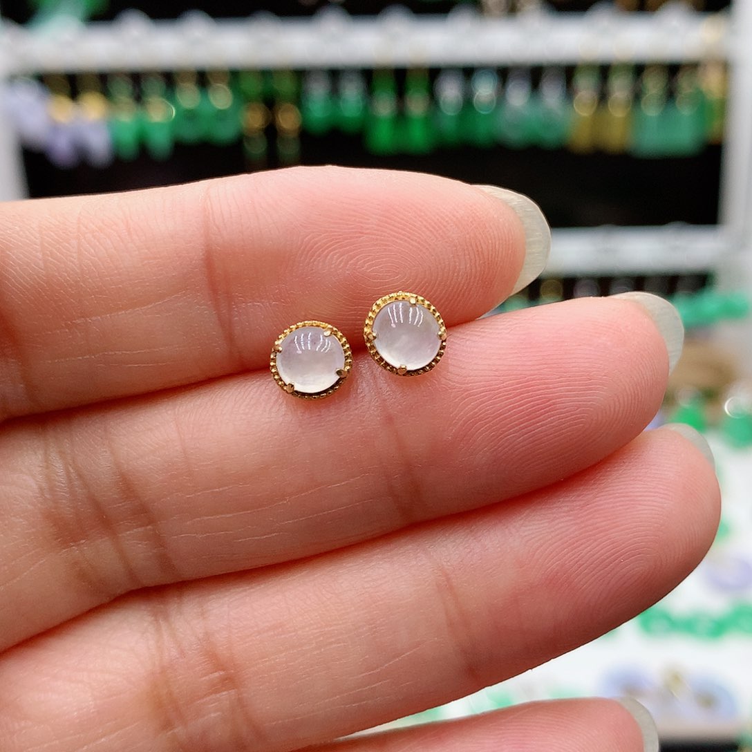 翡翠耳饰18K金镶嵌的