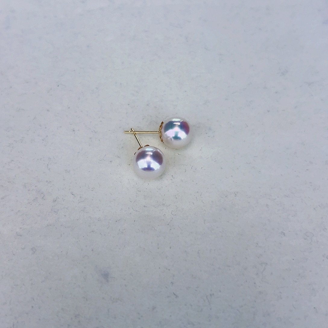 海水珍珠海水akoya天女耳钉8.5-9mm18K金镶嵌