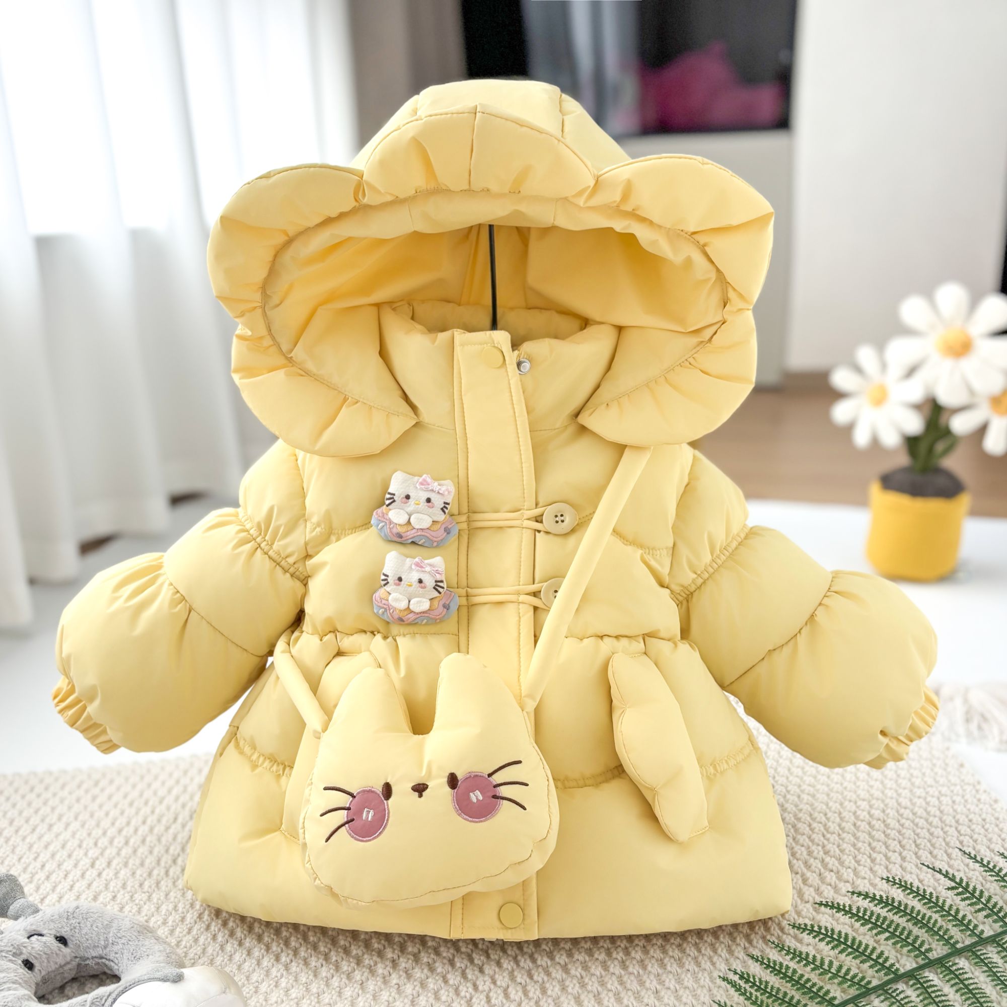 女宝宝加绒加厚冬季棉服保暖外套女孩棉衣卡通连帽女童厚棉服童装