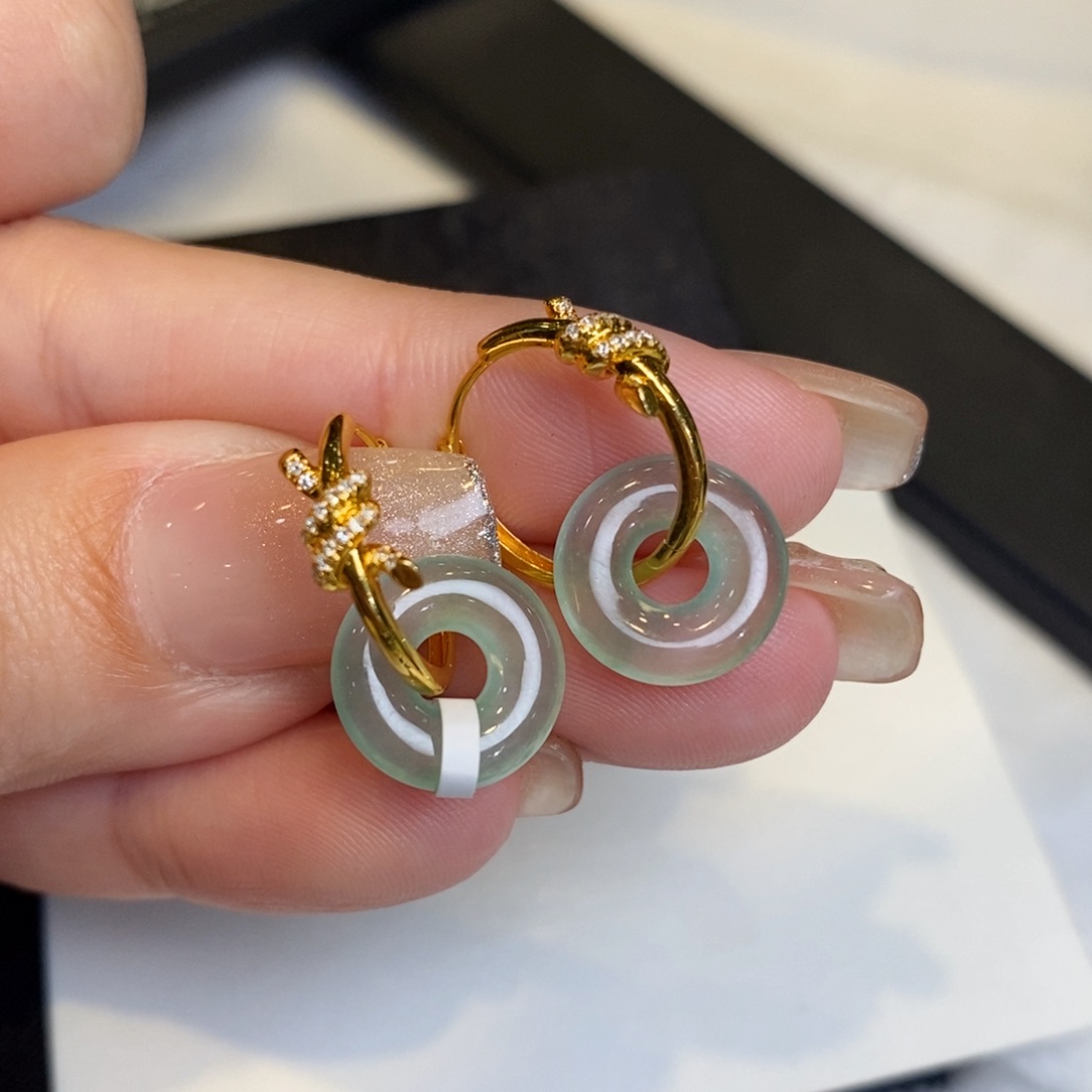 翡翠耳饰18K金镶嵌甜甜圈