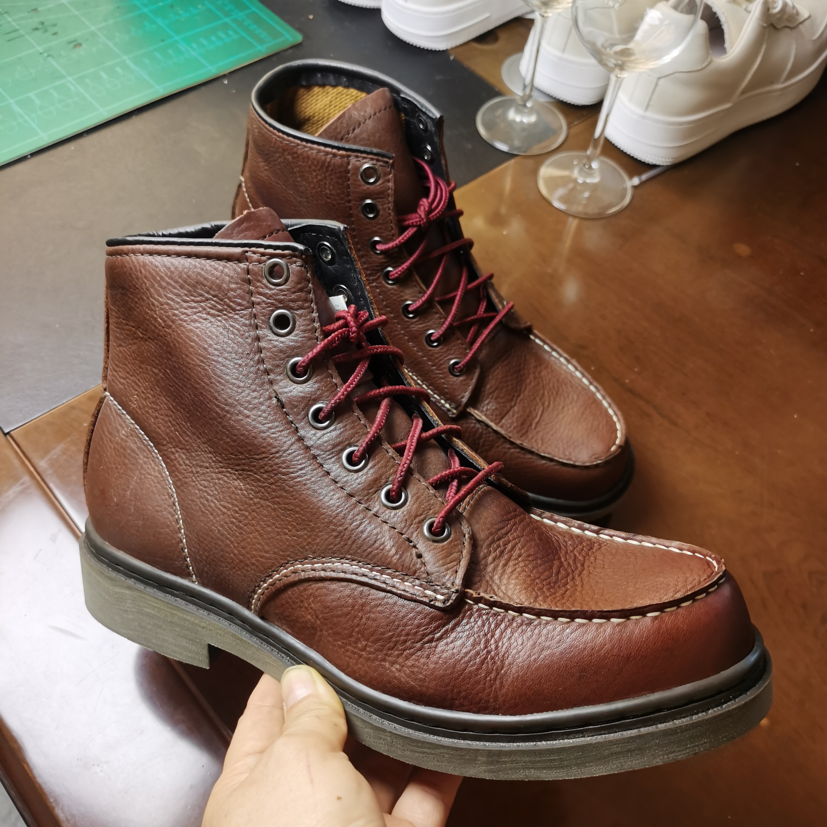 外贸工作靴男鞋马丁靴真皮厚底，875工装靴，蒙古靴耐磨户外大黄鞋