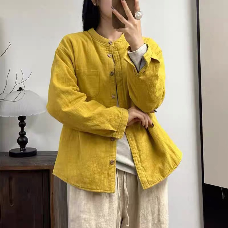 亚麻棉服女文艺简约减龄百搭休闲开衫上衣新中式 衣长67胸围120