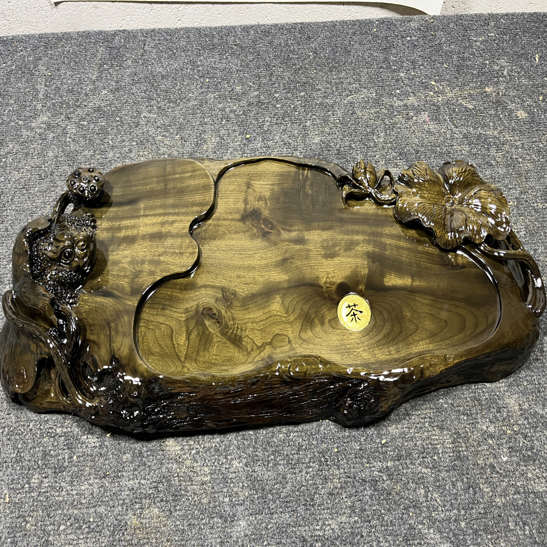金丝楠阴沉木茶盘，招财进宝 尺寸70×34×6/11荷塘月色楠木茶道