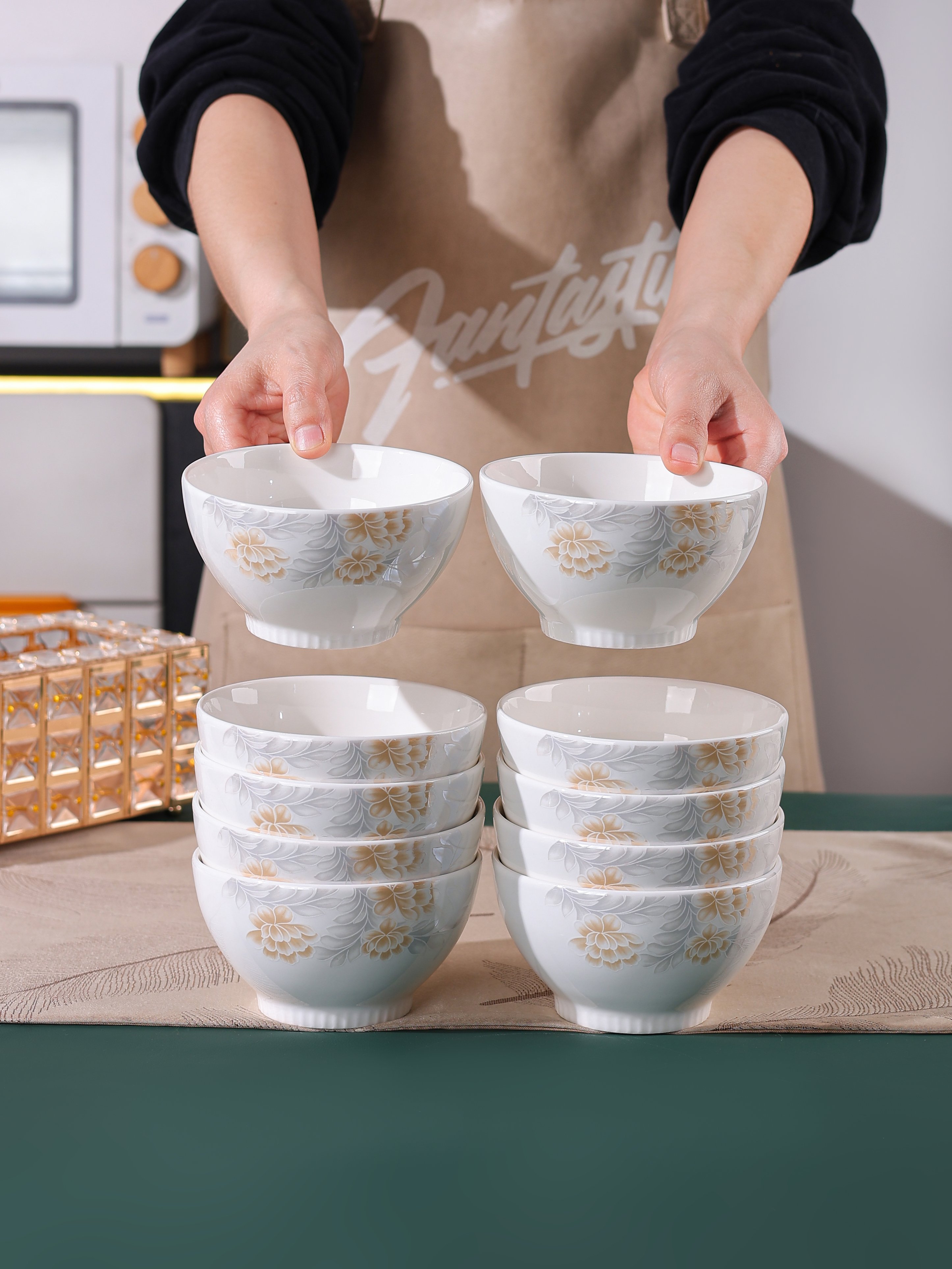 清雅名媛4.7英寸骨瓷米饭碗10个装