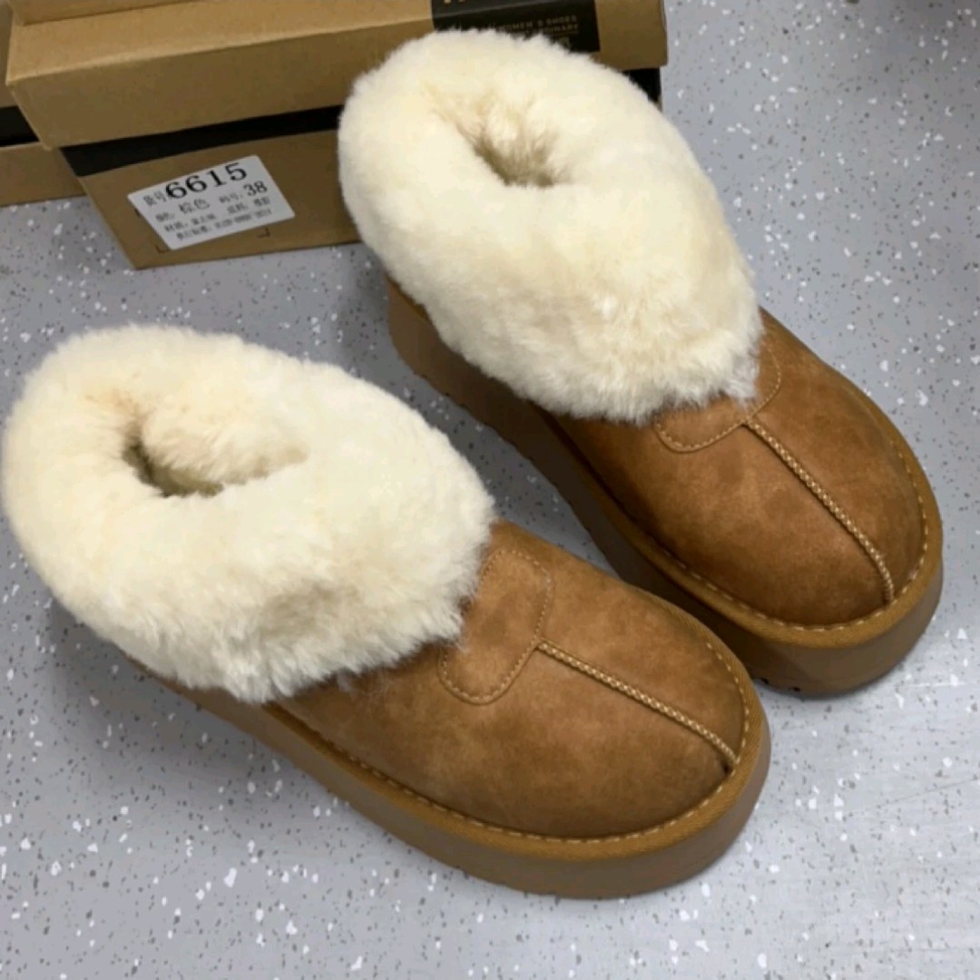防水防滑厚底加绒女款冬季短筒毛毛面包雪地保暖棉鞋6613