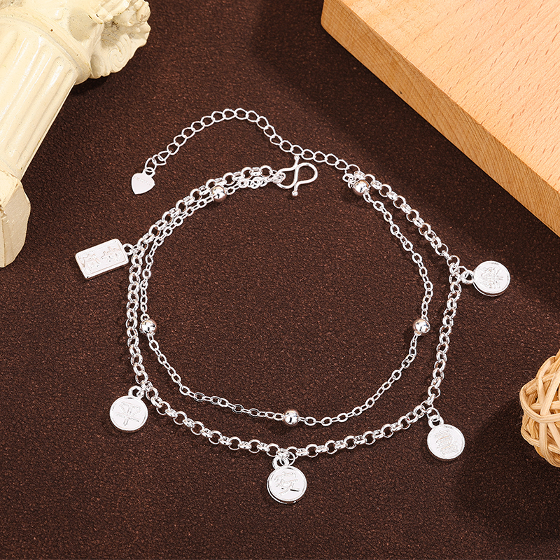 足银脚链 优雅百搭民族风平安喜乐幸运脚链