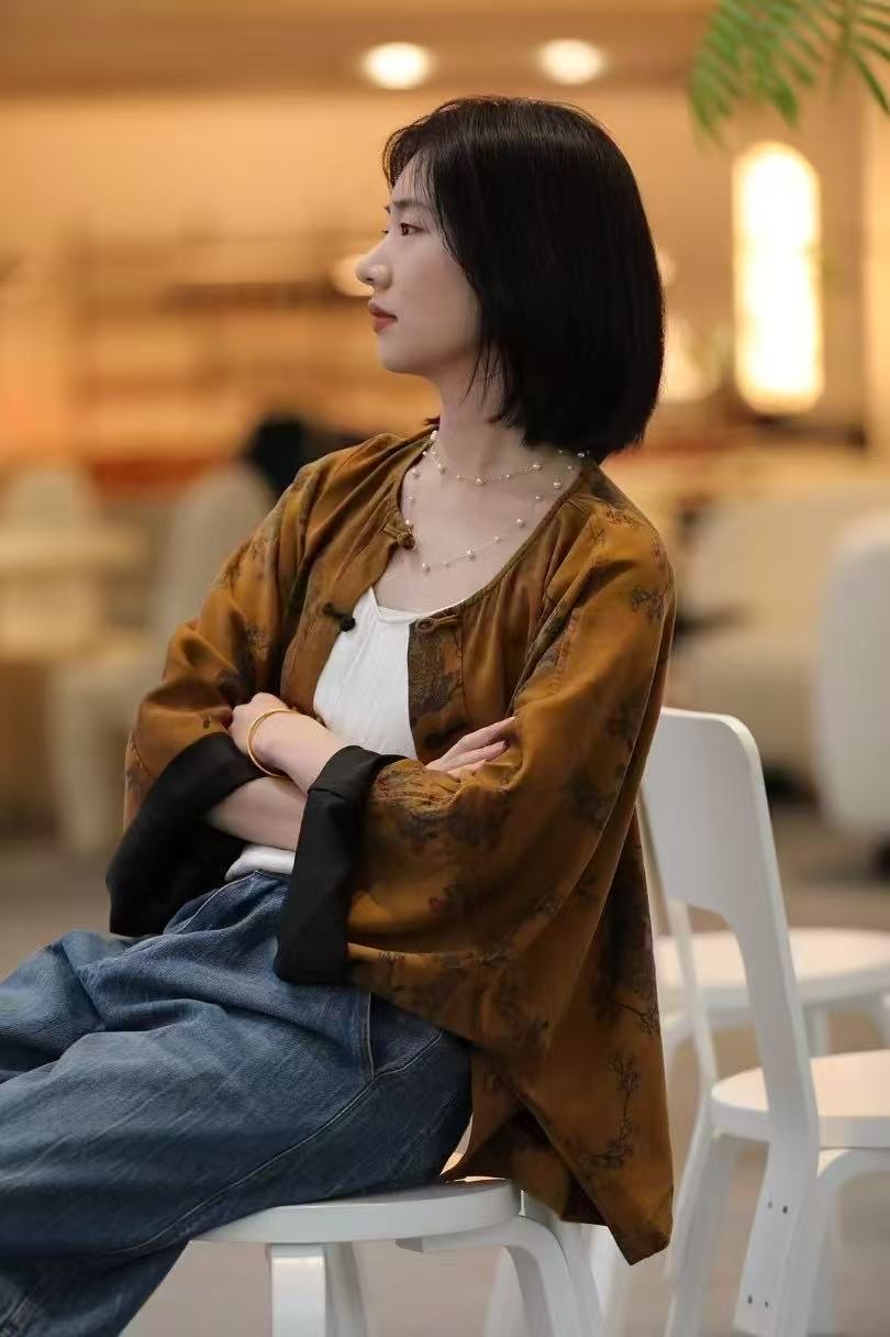 慢慢变蓝S5227高级香云纱花色盘扣复古休闲夏季外套