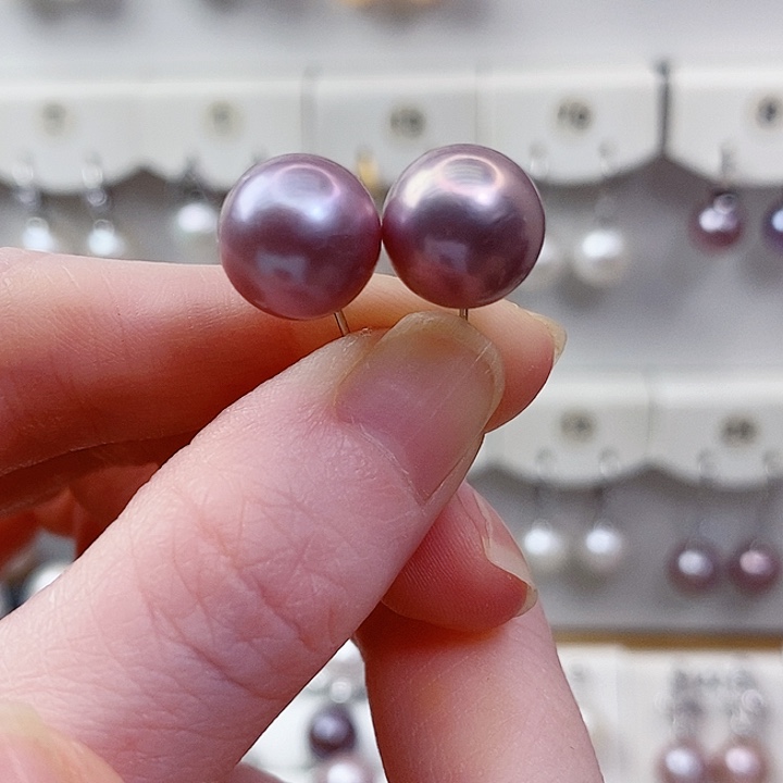 淡水珍珠耳饰银S925镶嵌11+A