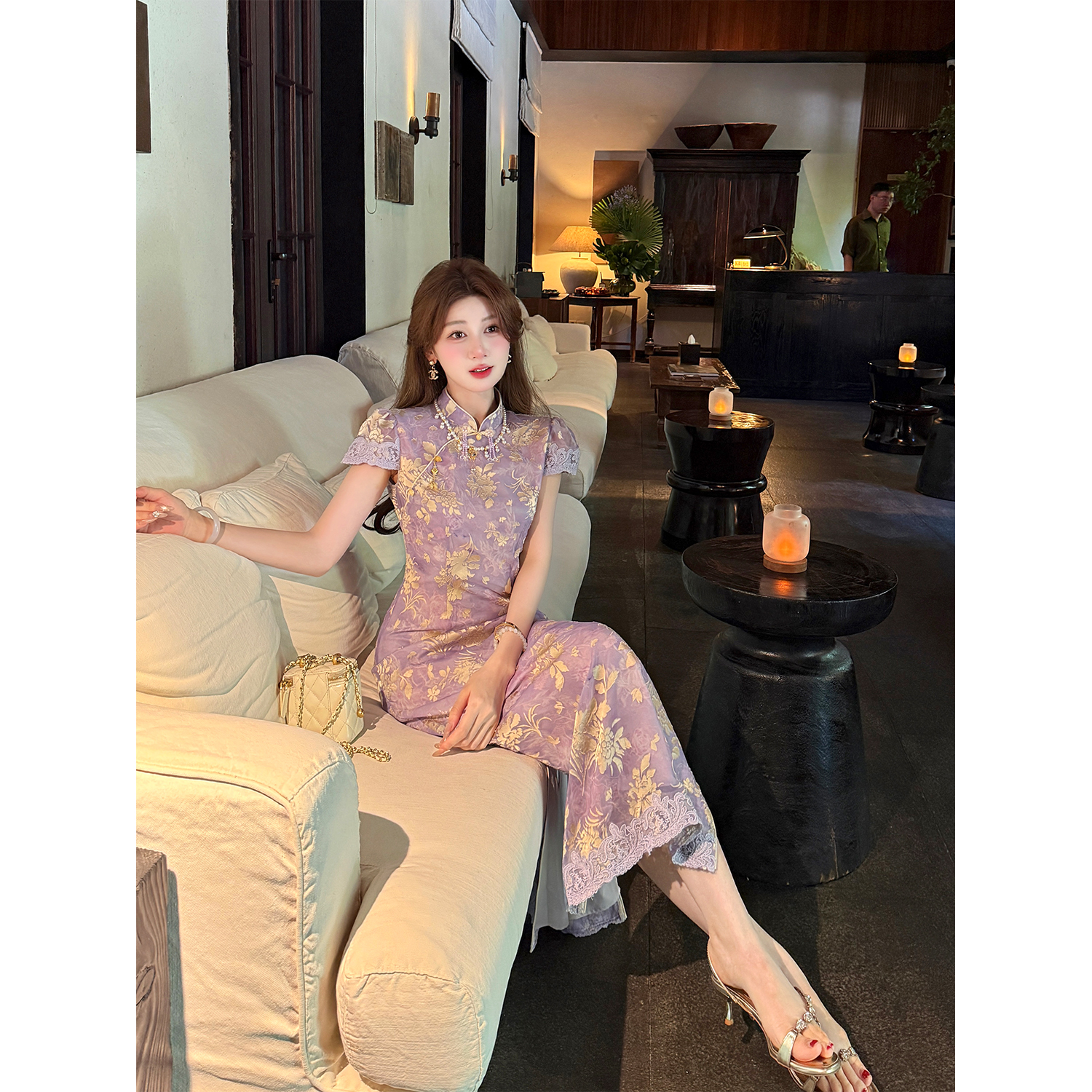 GA盈瓷【紫雾烟萝】新中式国风重工旗袍裙女 25SS1358