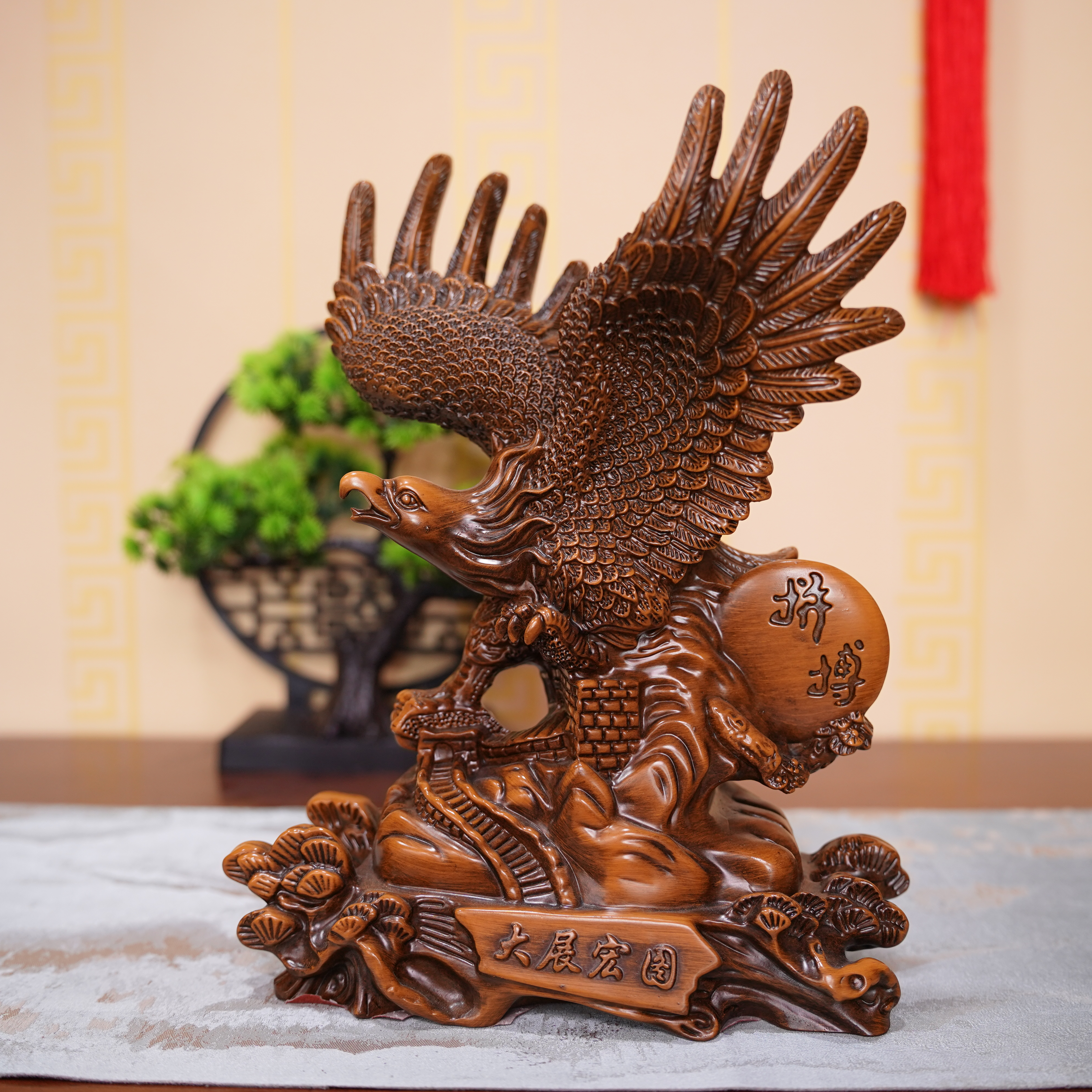 大展宏图老鹰C款新中式家居办公室玄关酒柜高档装饰摆件YM18*23cm