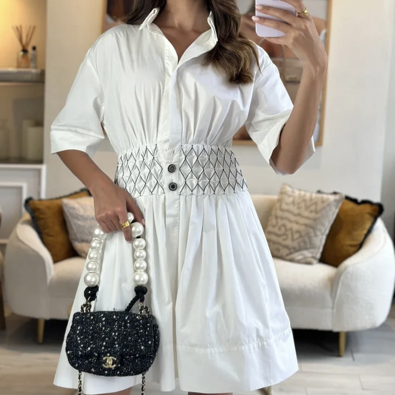 99新 Chanel/香奈儿 bk315 白色休闲风连衣裙 棉 34码