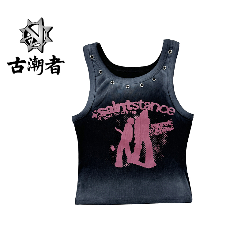 十三姨超酷宽松型修身型背心吊带印花训练复古美式嘻哈做旧