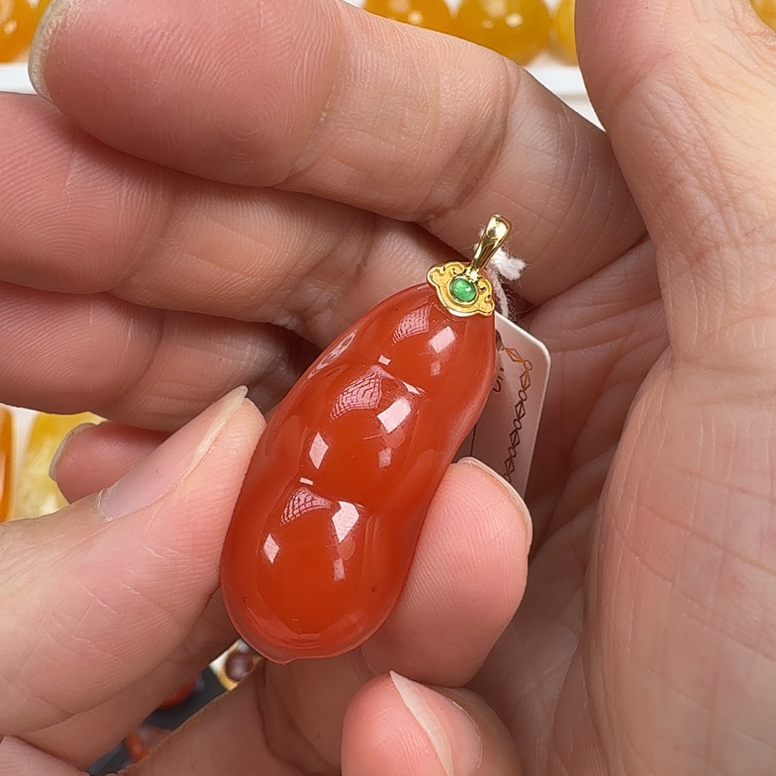 南红玛瑙18K金镶嵌颈饰南红
