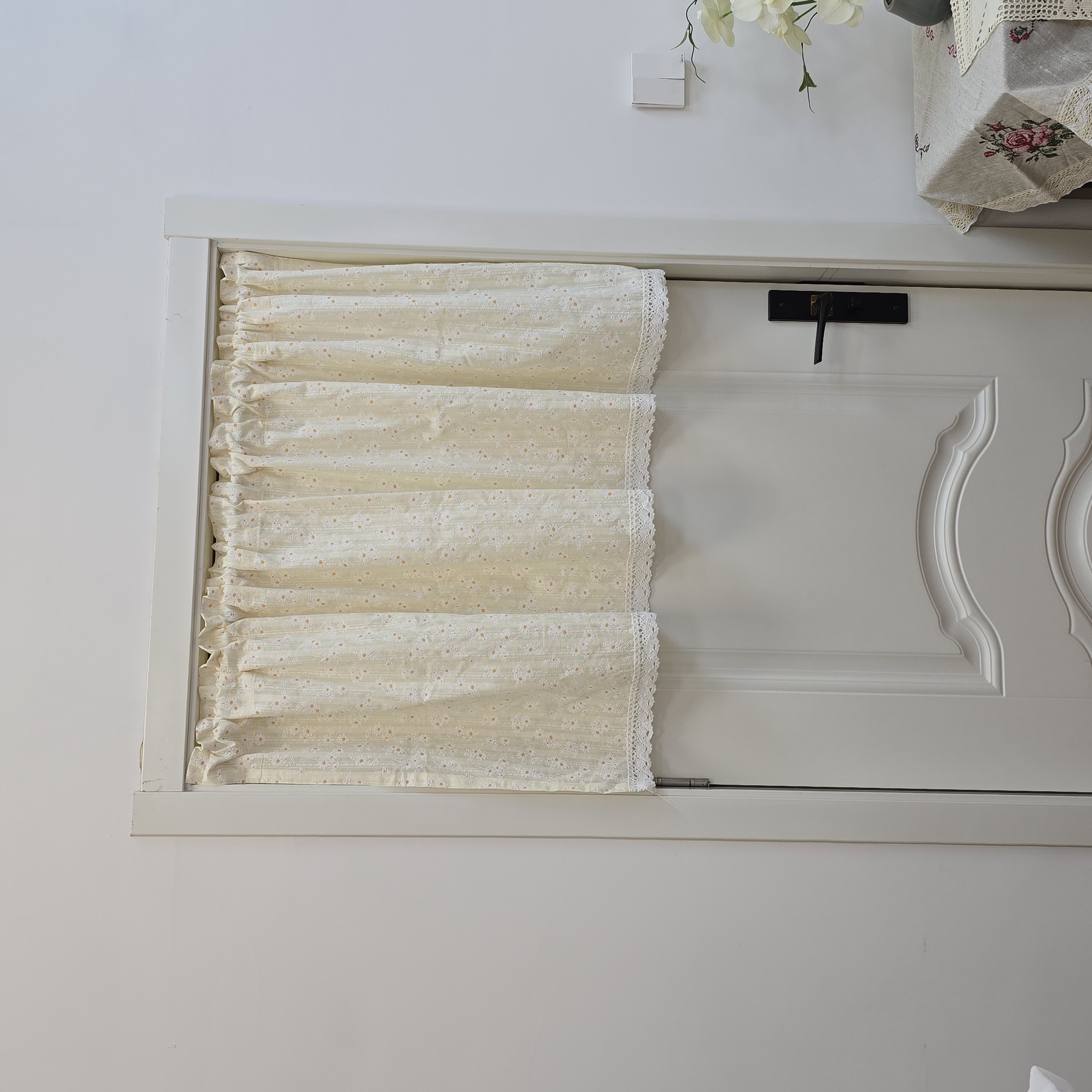 130*70亚麻黄色小雏菊野花短门帘