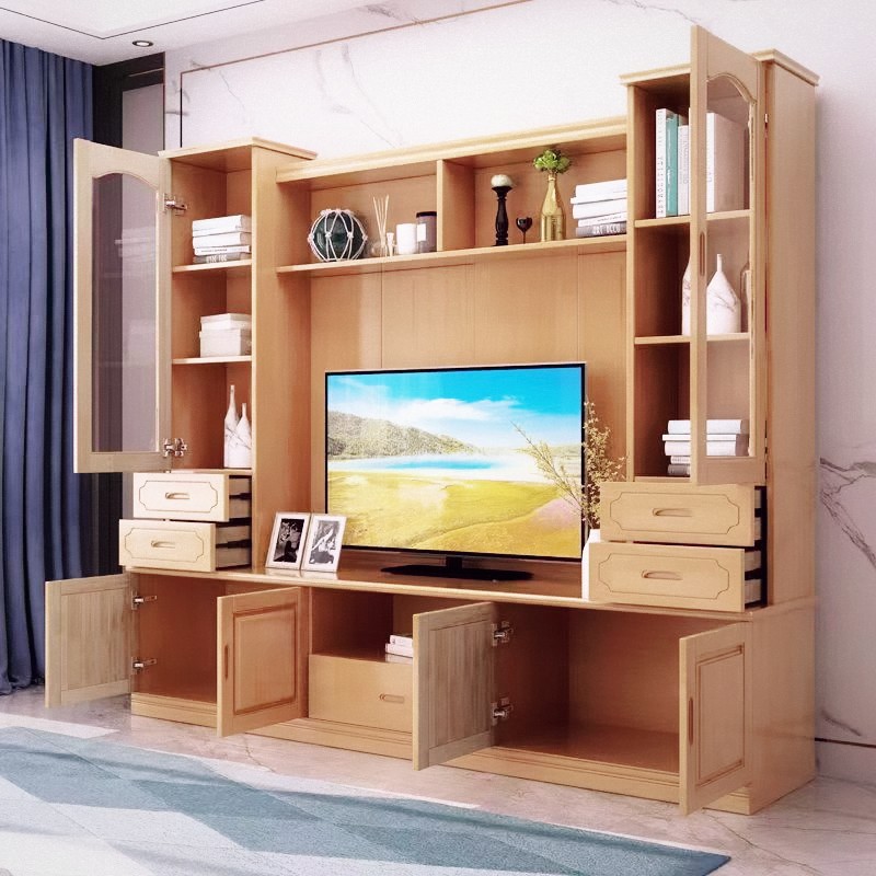 新中式实木客厅书柜电视柜组合背景墙柜多尺寸储物收纳电视地柜