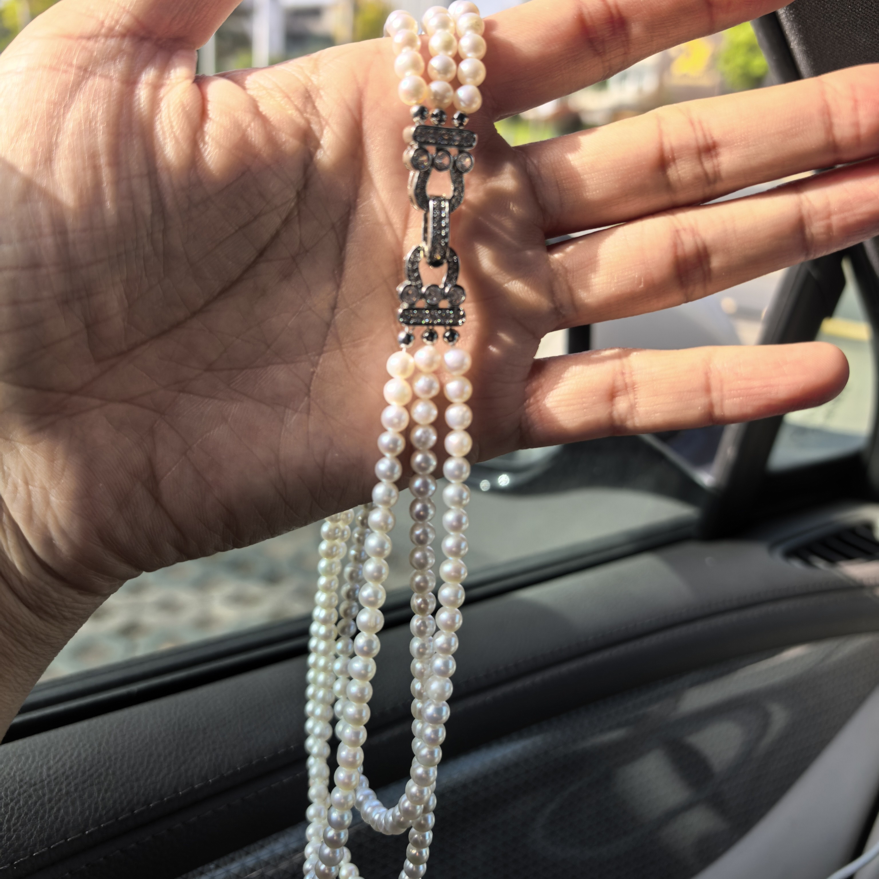 铜合金项链 马蹄扣三串小米珠项链百搭